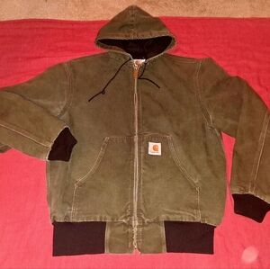 NICE Vintage 90s Washed Sage Green Carhartt Hooded Workwear Jacket. Med.
